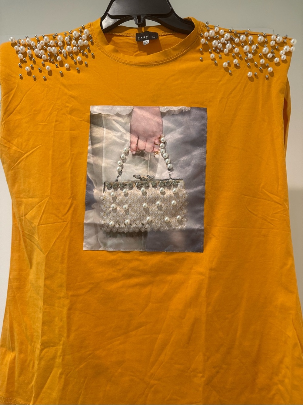 Pearl-Embellished Mustard Short Sleeve Tee by Baby G